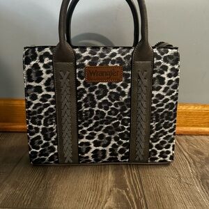 Wrangler Black & White Leopard-Print Satchel with Braided Trim
